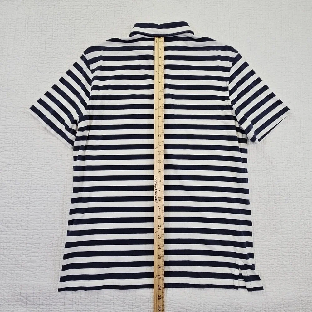 Polo Ralph Lauren Navy Blue Stripe Polo Shirt Men's M Medium Short Sleeve EUC LN